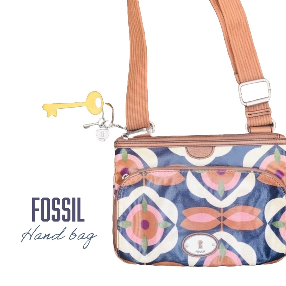 ✨ LIKE NEW Fossil Key-Per Top Zip Coated Canvas Crossbody Bag ✨